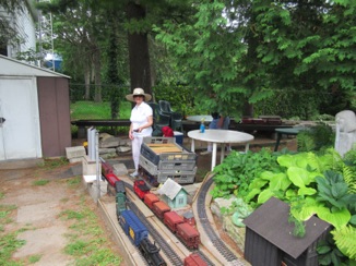 Next, we ran up to Peter's Pond. Here we helped the train ahead of us do a bit of switching; it's a lot easier when there's a locomotive on either side of the cars.