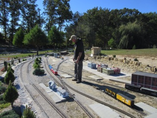 October 17.  Ken was busy running the set out trains. Here he puts some cars into Overlook.