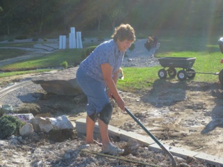 October 17.  Jane uses her right foot to point out where the ground is still a bit sort from the rain.