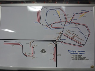 October 18. This is a schematic of the track plan - there's a copy posted on each clipboard. The diagram makes the railroad seem tiny...until you start walking around. October 18. This is a schematic of the track plan - there's a copy posted on each clipboard. The diagram makes the railroad seem tiny...until you start walking around.