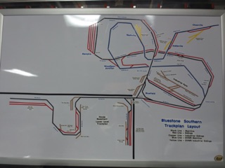 October 18.  This is a schematic of the track plan - there's a copy posted on each clipboard. The diagram makes the railroad seem tiny...until you start walking around.