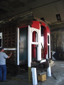 Inside the shops, ET&WNC Combine #15 is being restored.