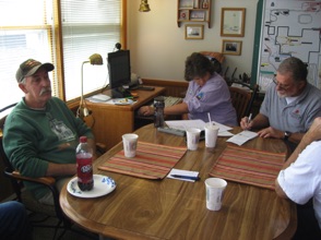 November 6. Sunday. During an operating session, all dispatching is done via hand held radios. Here Jane and Ric work on a train, while Ken rests a bit. November 6. Sunday. During an operating session, all dispatching is done via hand held radios. Here Jane and Ric work on a train, while Ken rests a bit.