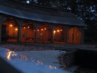 The round house at night.