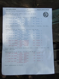 Our switch list for the train...