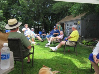 August 12.  And there's always time for lots of socializing. For the visible faces, (L-R) I think we have Jane, Don, Bob, Andy, Al, Stan and Paul...with Sophie in the foreground.