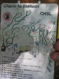 Andy and I are assigned a train: CHSL - Chama to Solitude. It's a LONG run as it goes from almost one end of the layout to the other.