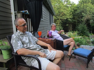 July 25.  Thursday.   We drive to Littleton and spend some time with Bob & Martha. We got there early enough to relax with a glass of wine on their patio.  