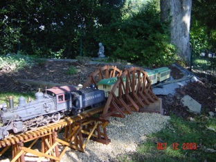 A train crosses the Camel-Back bridge.