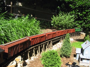 My all steel boxcars on my trestle.