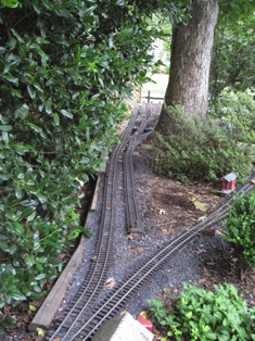 August 14.  The weather cooled off enough to work outside for just a bit. This is a picture of the main headed into Green Springs Yard. The track at the lower right leads to Brunt Interchange and Smith Pond Mill. In this configuration, the yard lead on the right was seldom used; not only that, but sometimes the train would be too long to run around when it got into the yard. 