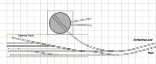 I've been working towards a yard design, with a lot of good advice from Doug Matheson. RR Track puts the tracks closer than I will actually have them; I'll probably just have 4 or 5 tracks; we'll see when I actually put it down.